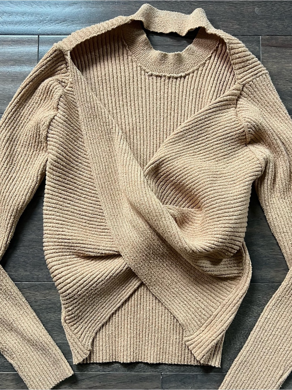 ASTR The Label Ribbed Twist Back Sweater in Camel